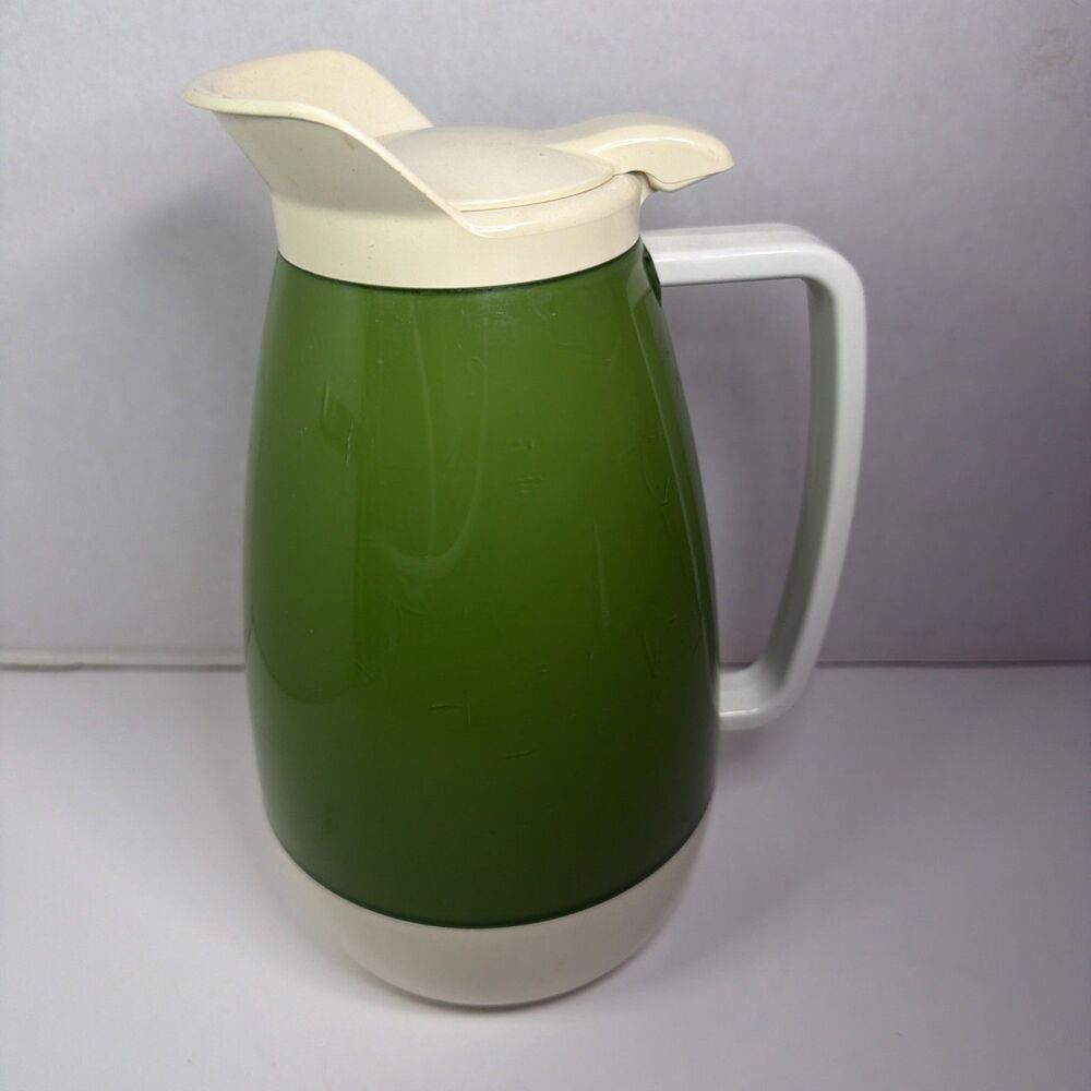 MCM Vintage West Bend Avocado Green White Thermo-Serv Coffee Carafe Pitcher Pot